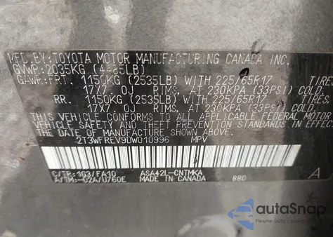 2013 Toyota Rav4 Xle from USA, damaged, VIN 2T3WFREV9DW010996